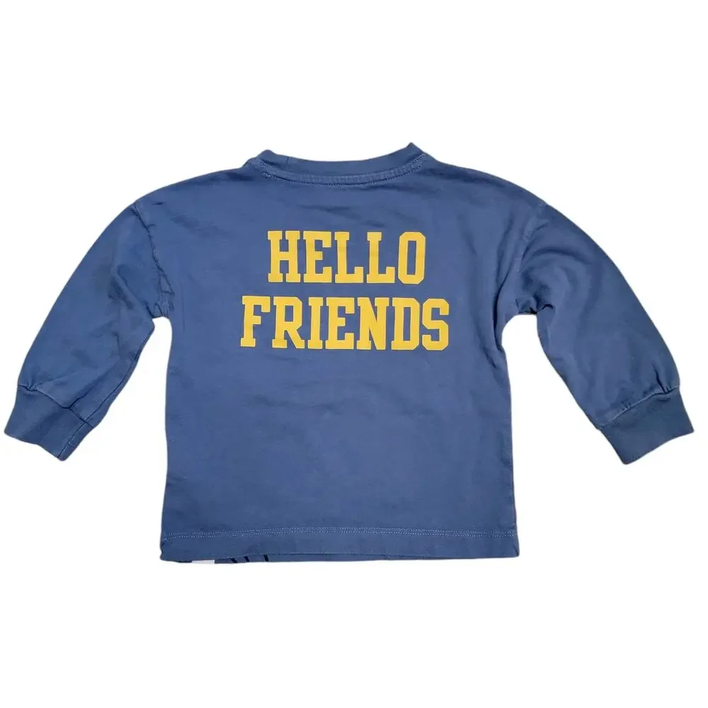 Gap Disney Mickey Mouse Tshirt Boys Sz 12/18M Blue Hello Friends Long Sleeve Top